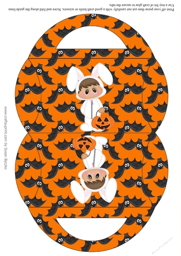 Halloween Bunny Candy Purse with a Orange Bats Halloween Background 