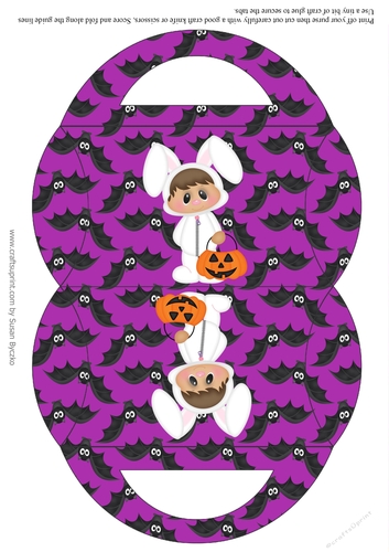Halloween Bunny Candy Purse with a Purple Bats Halloween Background 