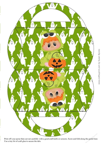 Halloween Bunny Candy Purse with Green Ghosts Halloween Background 