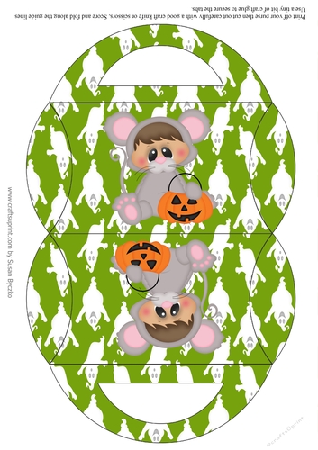 Halloween Mouse Candy Purse with Green Ghosts Halloween Background 