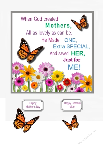 Butterflies and spring flowers Mothers Day or Mum Birthday