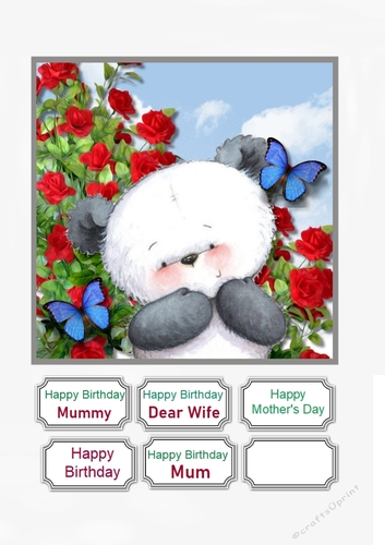 Panda with roses Birthday or Mothers Day