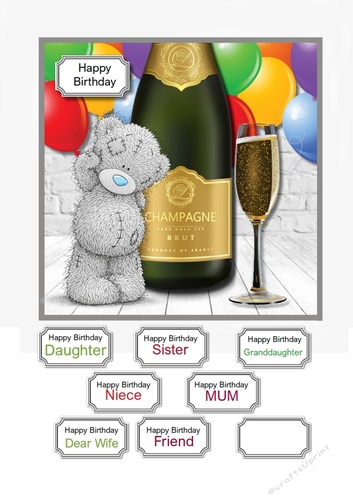 Tatty Teddy with champagne and balloons