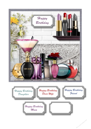 Perfume, lipstick and evening bag