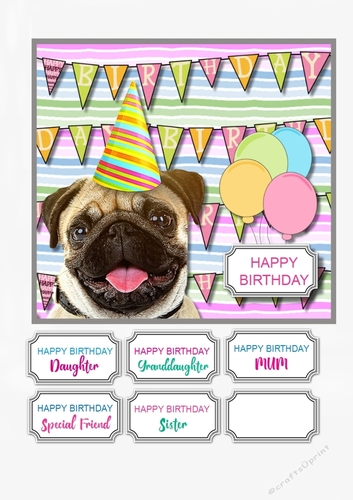 Happy Birthday Pug card topper