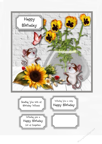 Cute Birthday mice with flowers