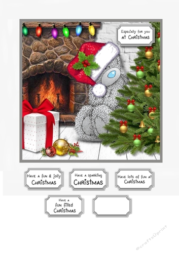 Tatty teddy Christmas by the fire