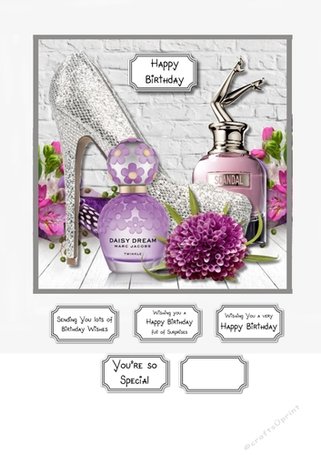 Shoes, perfume and flowers in silver and lilac