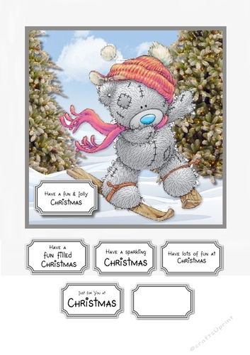 Tatty Teddy Skiing Christmas card topper