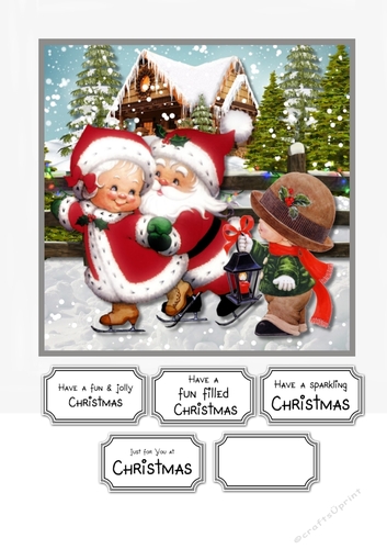 Mr and Mrs Clause and boy with lantern