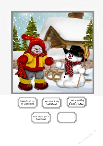 Teddy and Snowman Christmas card topper
