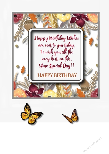 Floral Birthday Card Topper with optional Butterflies