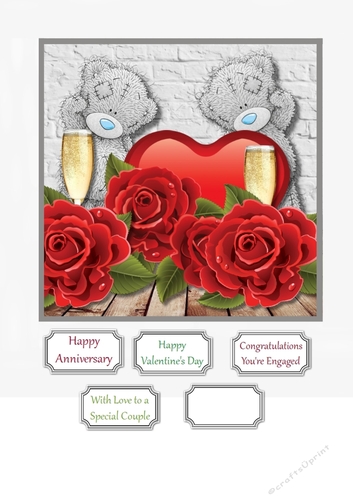 Tatty Teddy card topper for Anniversary, Engagement or Valentines Day