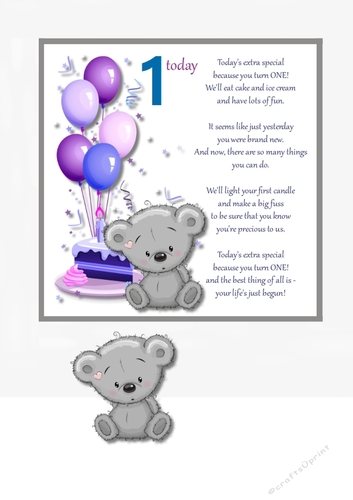 First Birthday Card Topper with lovely verse