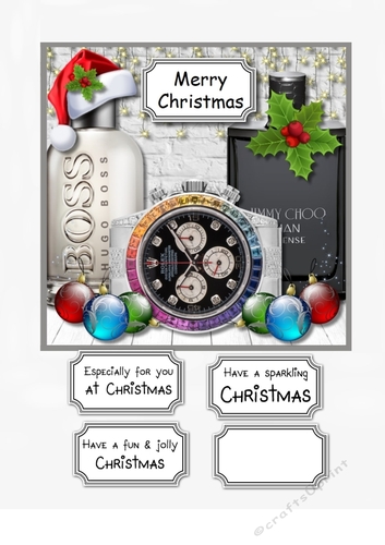 Mans plan Christmas card topper