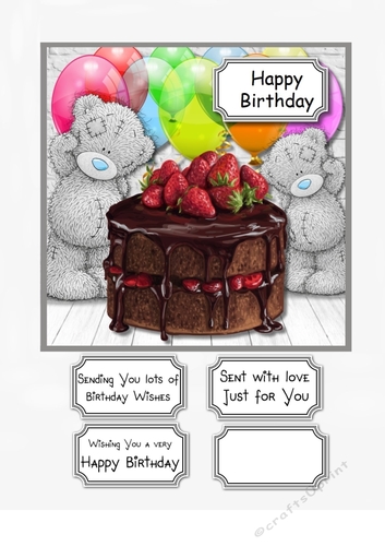 Tatty teddy with cake and balloons