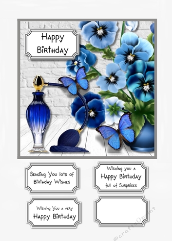 Blue flowers, perfume and butterflies