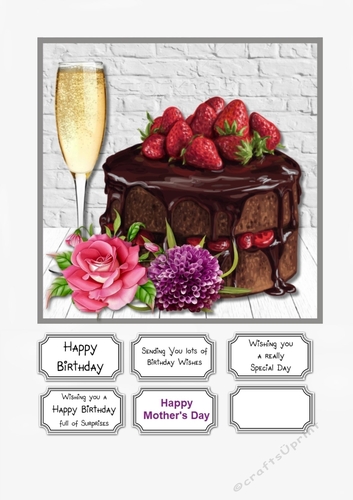 Cake, Flowers and Champagne Birthday or Mothers Day