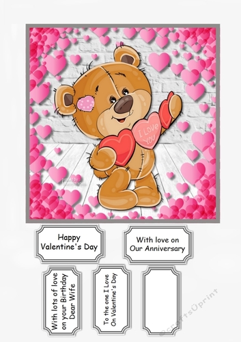 Teddy Bear Valentine or Anniversary card topper