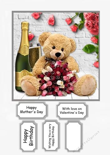 Teddy card topper, Mothers Day, Valentines Day or Birthday