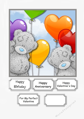 Tatty Teddy love themed card topper for partner Birthday, Valentine or Anniversary
