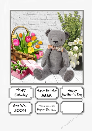 Teddy and Flowers multi occasional card topper