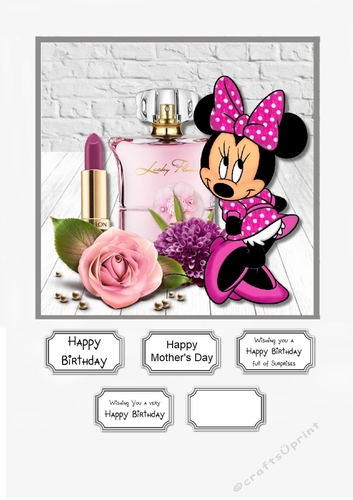 Minnie with perfume and flowers for Birthday or Mothers Day