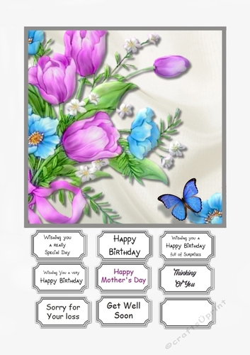 Flowers and butterfly card topper for various occasions