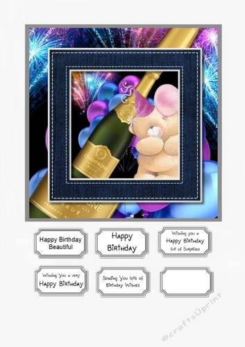 Forever Friends Birthday Champagne and Balloons in frame