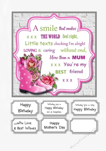Mum card topper for Birthday or Mothers Day