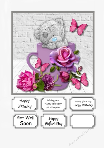 Tatty Teddy with cup of flowers