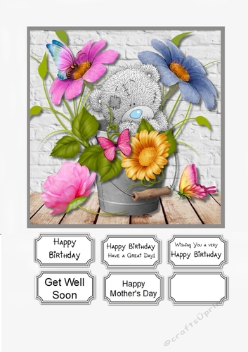 Tatty Teddy with Bucket of Flowers for varous occasions