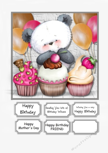 Cute Panda with Cakes and Balloons