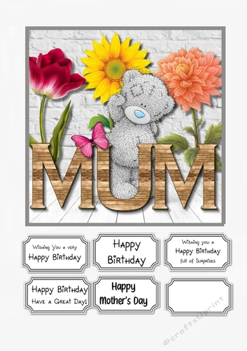 Tatty Teddy Mum card topper for Birthday or Mothers Day
