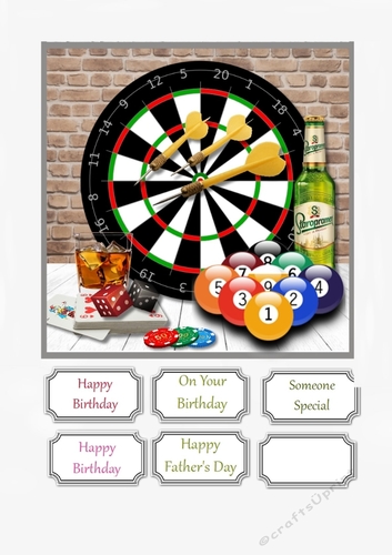 Pub Games card topper for male Birthday or Fathers Day
