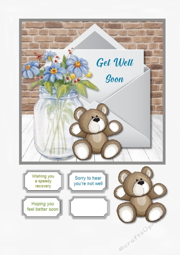 Get Well Soon with Bear and Flowers