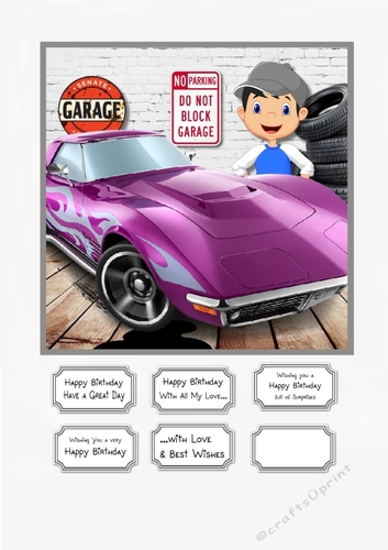 Toy Car Mechanic boy card topper