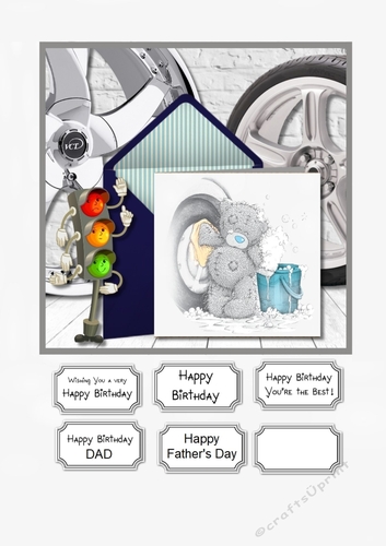 Tatty Teddy Car themed card for general male Birthday, Dad Birthday or Fathers Day