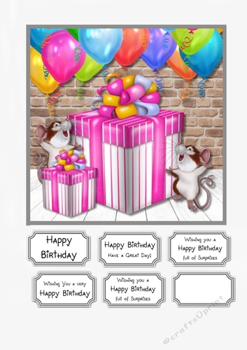Cute Mice with Parcels and Balloons