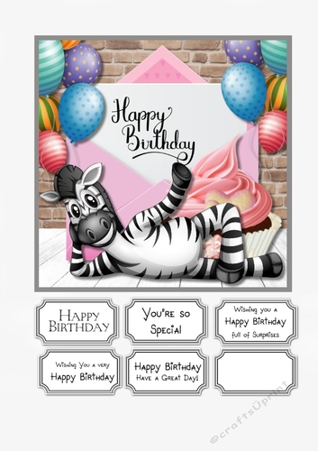 Cute Zebra with Balloons and Cupcake