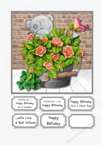 Tatty Teddy with Bucket of Flowers