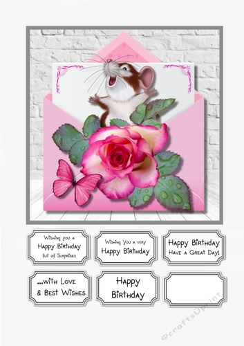 Cute Mouse Floral card topper
