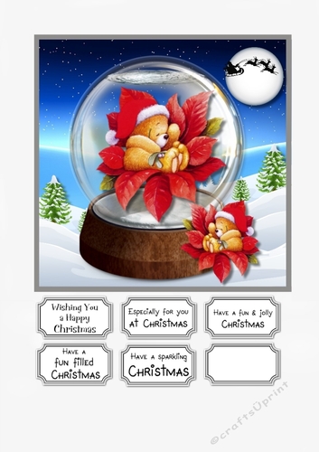 Snow Globe Teddy with Poinsettia