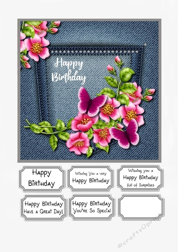 Floral Denim Pocket Birthday