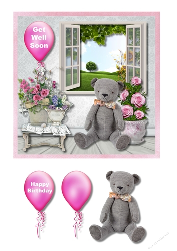 Get Well/Happy Birthday teddy and flowers