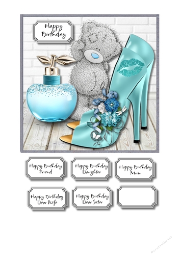 Tatty teddy with shoes and perfume