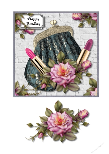 Evening bag with roses and lipstick