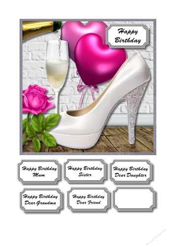 Satin shoe, balloons and rose