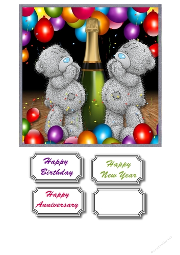 Celebration card front with balloons and tatty teddy