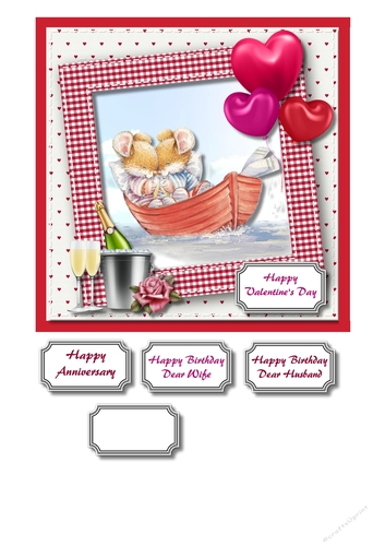 Mice in boat, anniversary, birthday, valentine